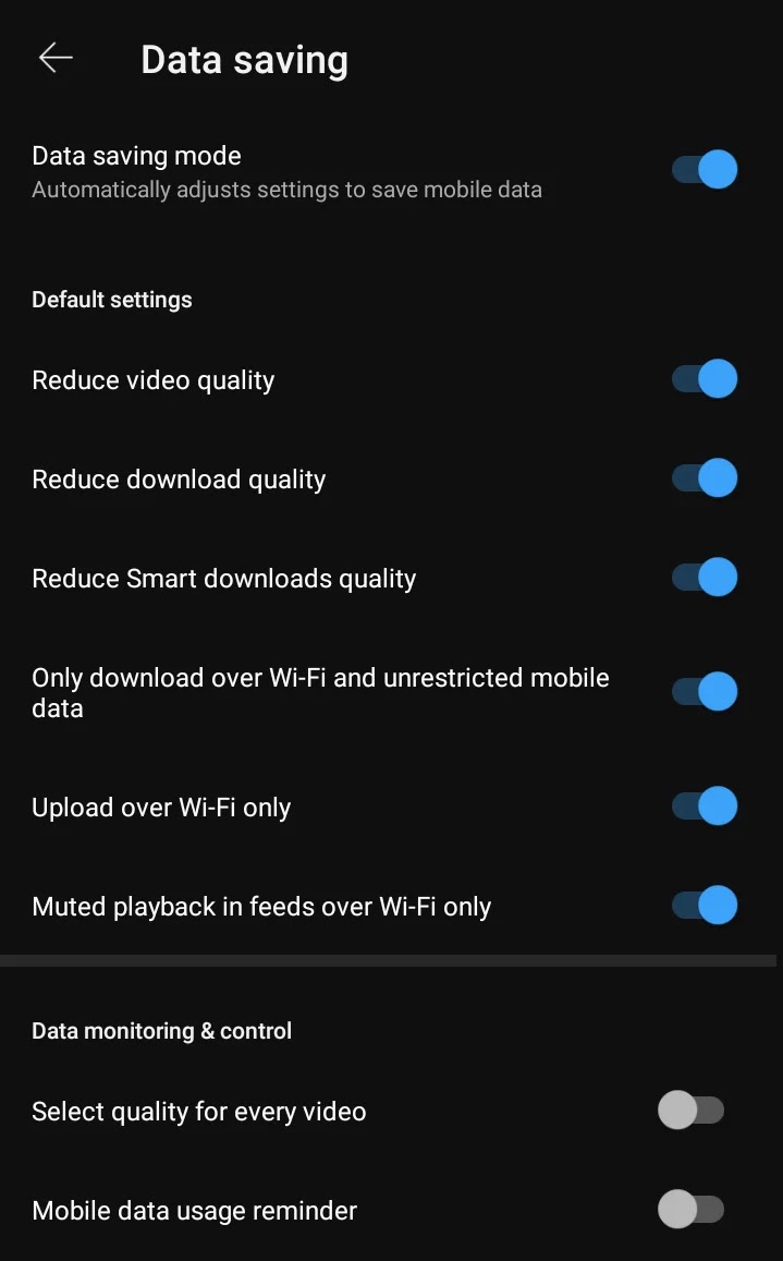 Turning ON data saving mode on YouTube