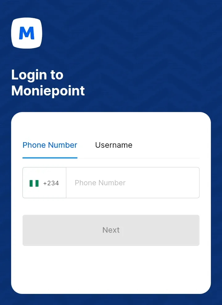 The Moniepoint Agent Login page