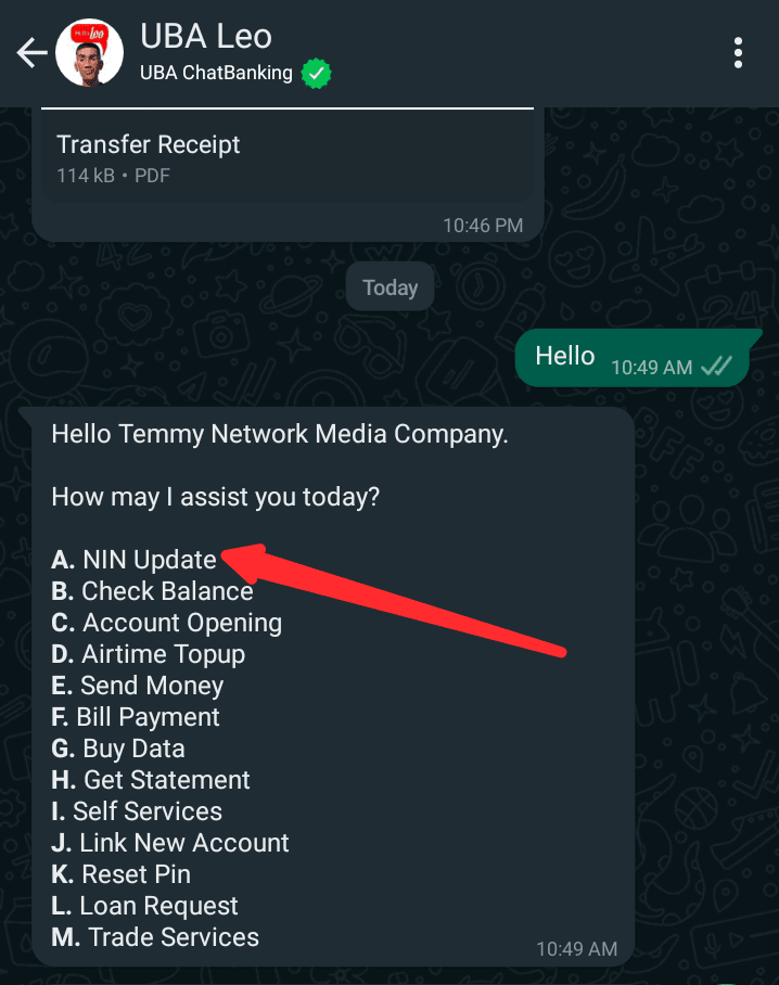 Using LEO to link NIN and BVN to UBA Account
